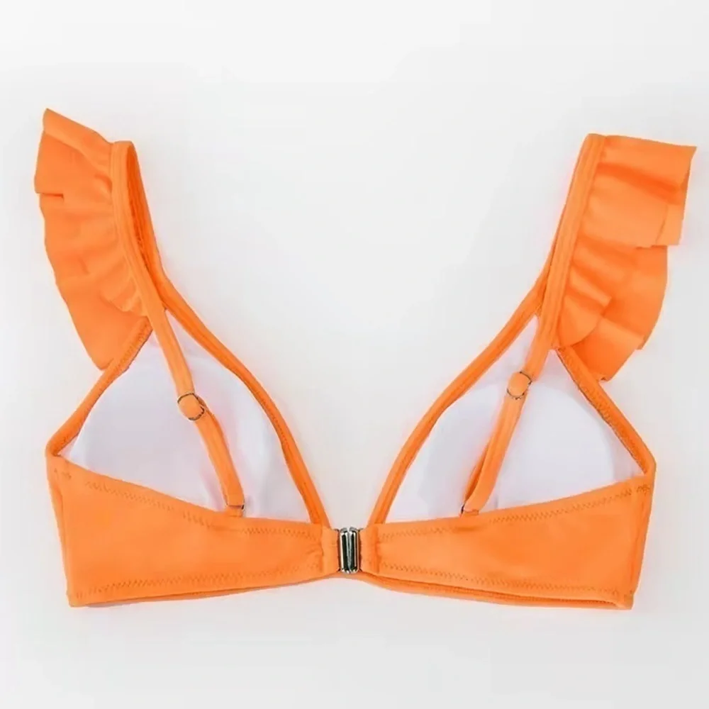 NWT Cupshe Neon Orange Ruffle Bikini Top Size XL